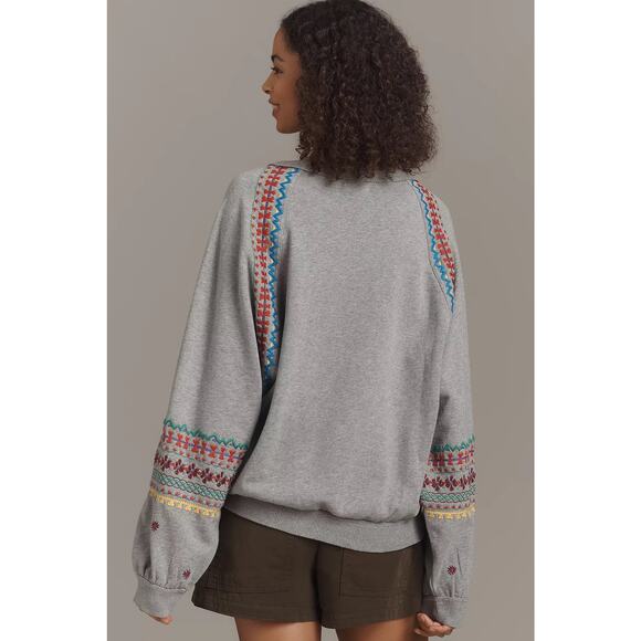 nwt ANTHROPOLOGIE PILCRO sz L Embroidered scenic pullover sweatshirt - Picture 4 of 4